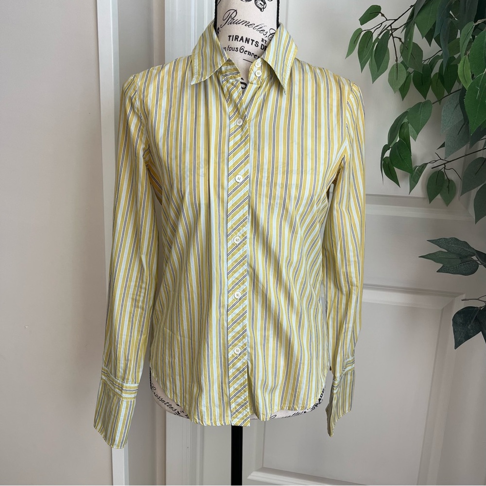 Express Y2K Striped Button Down Shirt Green Sz XS